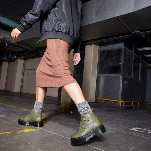 Dr. Martens Devon Flower Buckle Leather Platform Boots - Picture 14 of 16